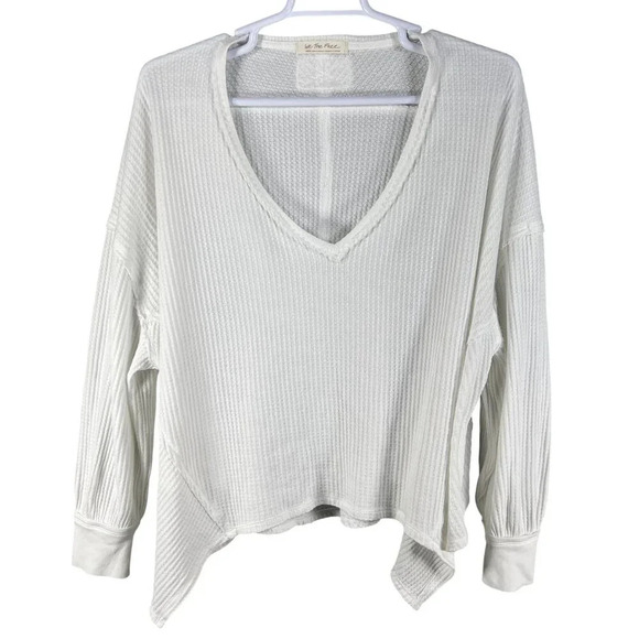 Free People Women Large White Caroline Thermal Top Asym Hem Waffle Knit Pullover - Picture 9 of 13